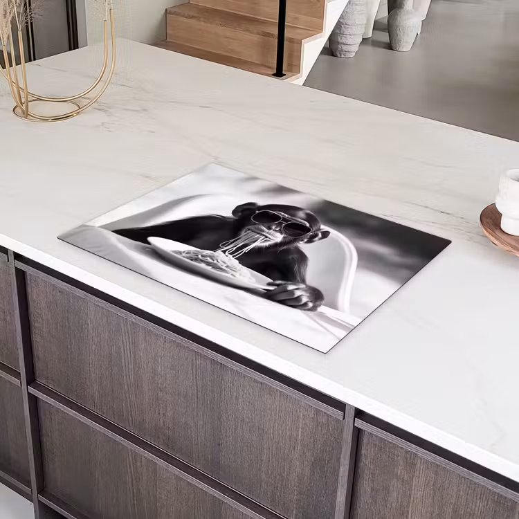 Aap - Spaghetti - Zonnebril - Zwart wit - Cool - Dier Inductie beschermer vinyl 3mm klein -sfeer8