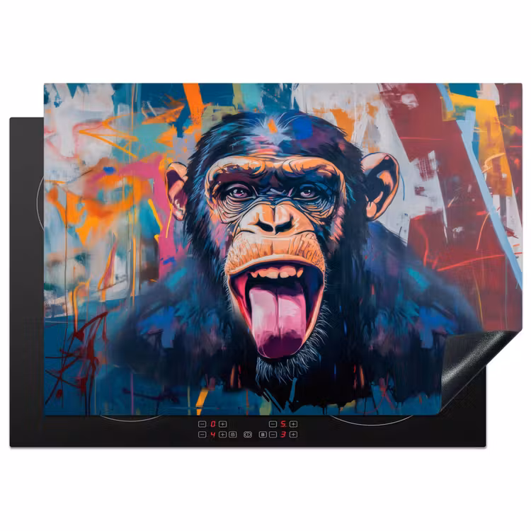 Aap - Tong - Abstract - Zwart Inductie beschermer vinyl 3mm middel -3d