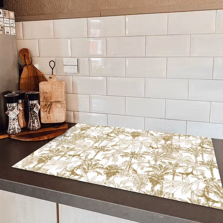 Apen - Jungle - Abstract - Beige Inductie beschermer vinyl 3mm klein 276 -sfeer3