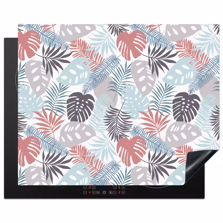 Monstera - Pastel - Bladeren - Tropical Inductie beschermer vinyl 3mm groot -3d