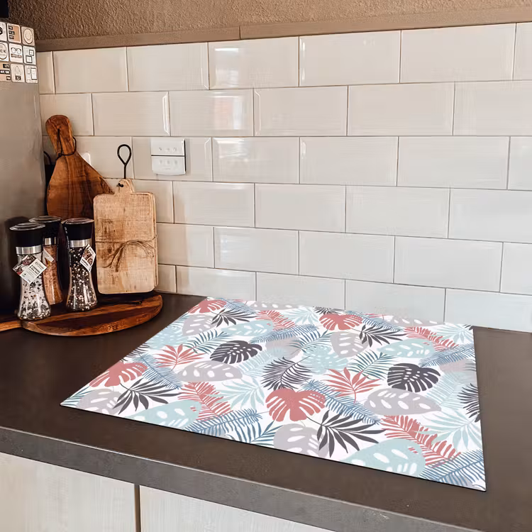 Monstera - Pastel - Bladeren - Tropical Inductie beschermer vinyl 3mm groot -sfeer3