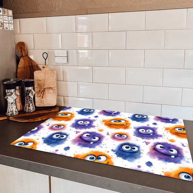 Monstertjes - Aquarel - Kleurrijk Inductie beschermer vinyl 3mm klein 276 -sfeer3
