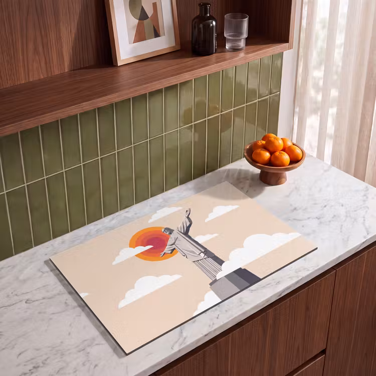 Monument - Stad - Zonsondergang - Minimalistisch - Oranje Inductie beschermer vinyl 3mm klein -sfeer8