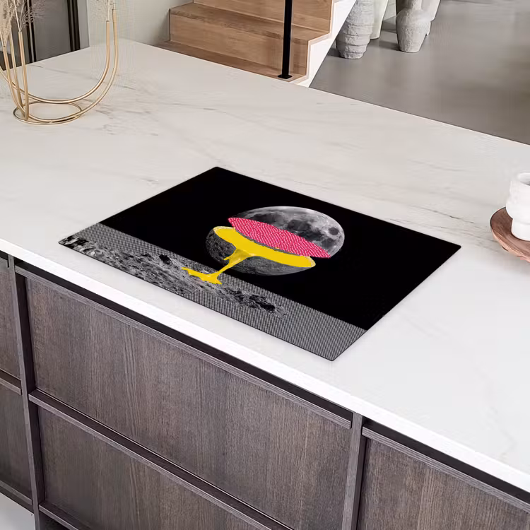 Maan - Geel - Roze - Zwart Inductie beschermer vinyl 3mm klein -sfeer8