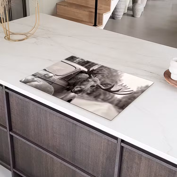 Eland - Auto - Gewei - Zwart - Wit Inductie beschermer vinyl 3mm klein -sfeer8