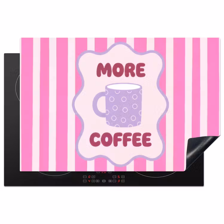 More coffee - Roze - Paars - Strepen - Mok Inductie beschermer vinyl 3mm klein -3d