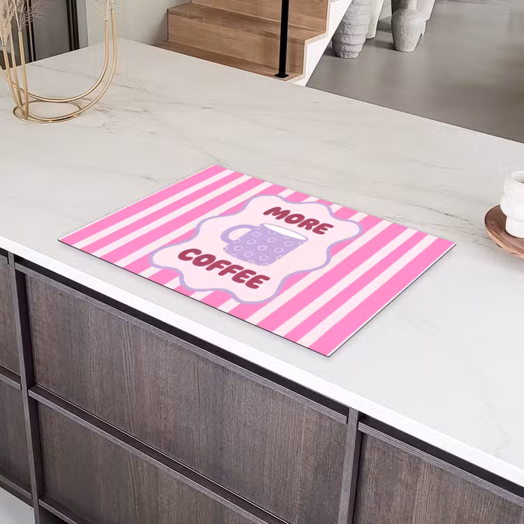 More coffee - Roze - Paars - Strepen - Mok Inductie beschermer vinyl 3mm klein -sfeer8
