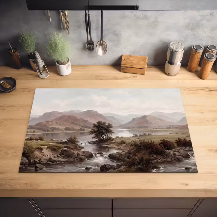 Berglandschap - Meer - Bergen - Vallei - Klassiek Inductie beschermer vinyl 3mm klein -sfeer5