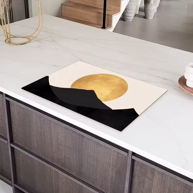 Bergsilhouetten - Gouden cirkel - Beige Inductie beschermer vinyl 3mm klein -sfeer8