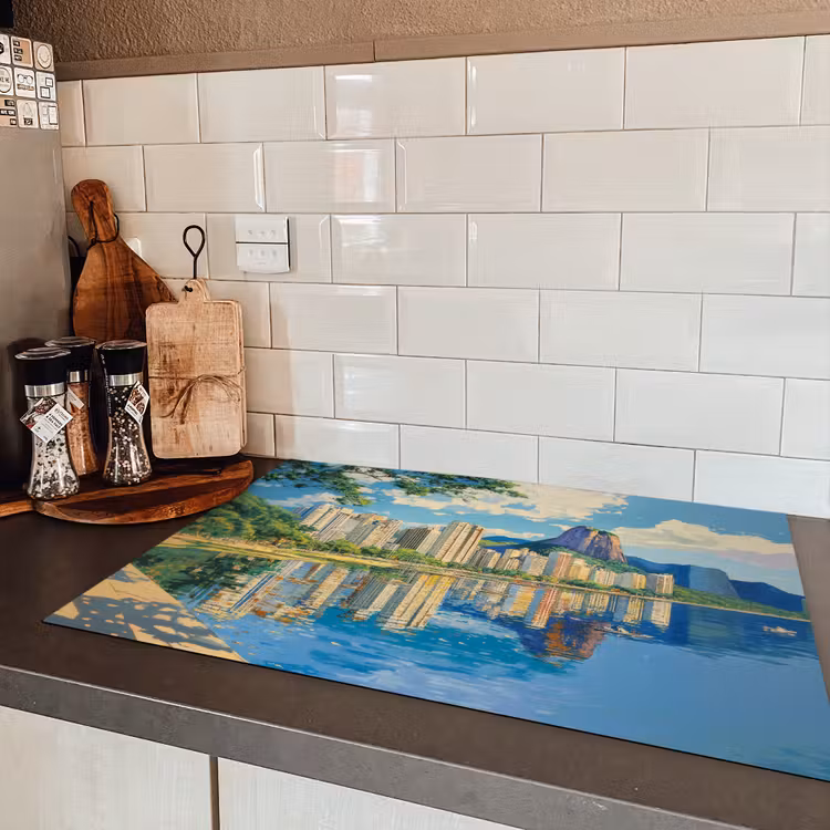 Berg - Skyline - Strand - Water Inductie beschermer vinyl 3mm klein -sfeer3