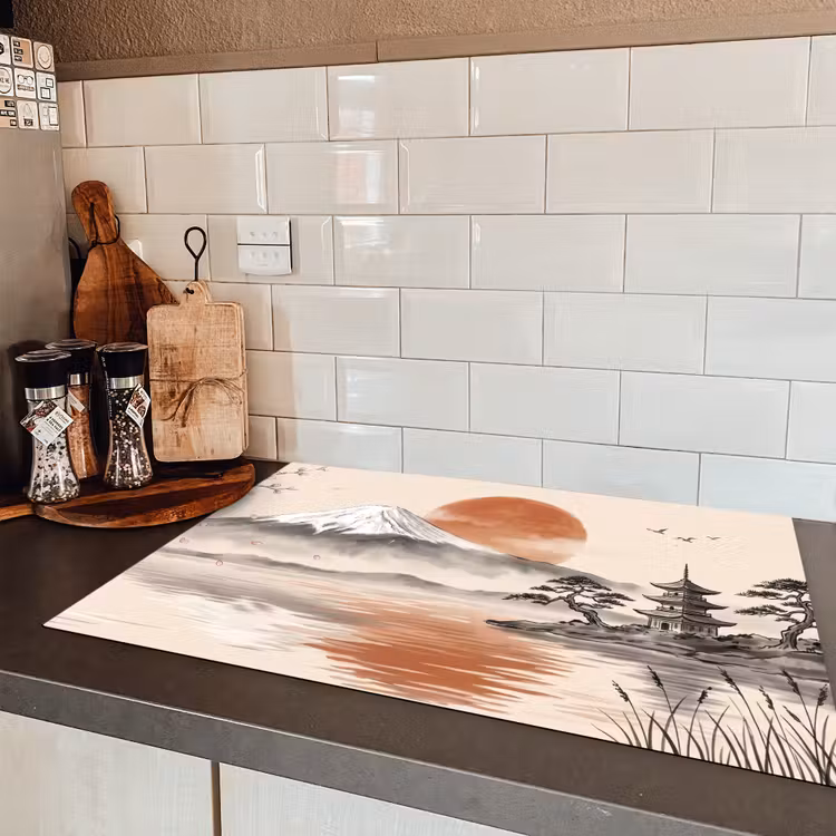Bergtop - Meer - Bloesem Inductie beschermer vinyl 3mm klein -sfeer3