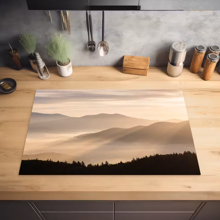 Bergen - Mist - Zonnestralen Inductie beschermer vinyl 3mm klein -sfeer5