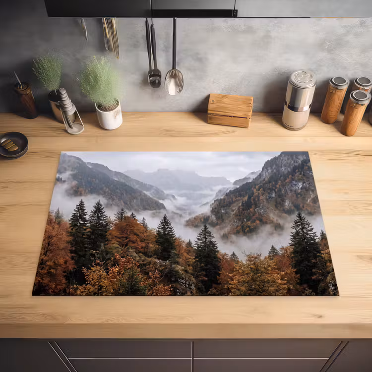 Bergen - Vallei - Mist - Herfst - Natuur Inductie beschermer vinyl 3mm klein -sfeer5
