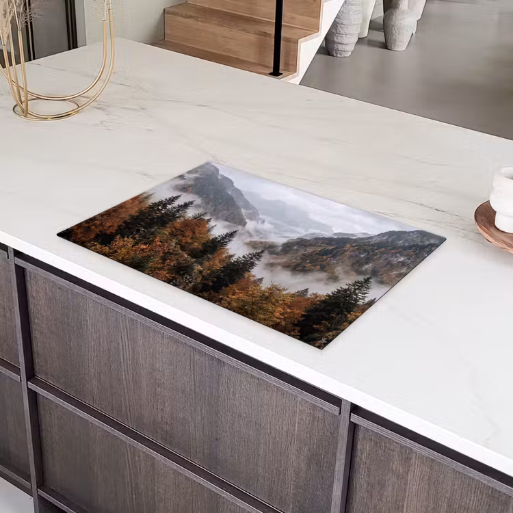 Bergen - Vallei - Mist - Herfst - Natuur Inductie beschermer vinyl 3mm klein -sfeer8