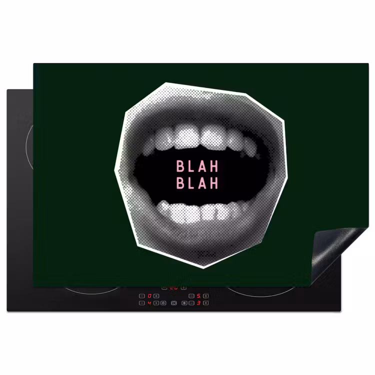 Mond - Groen - Illustratie - BLAH BLAH Inductie beschermer vinyl 3mm klein -3d