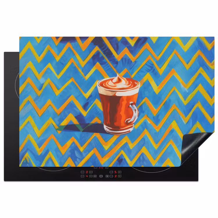 Mok - Koffie - Zigzag - Slagroom Inductie beschermer vinyl 3mm klein -3d