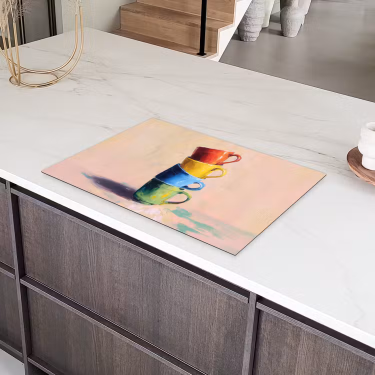 Mokken - Gestapeld - Keramiek - Kleurrijk Inductie beschermer vinyl 3mm klein -sfeer8