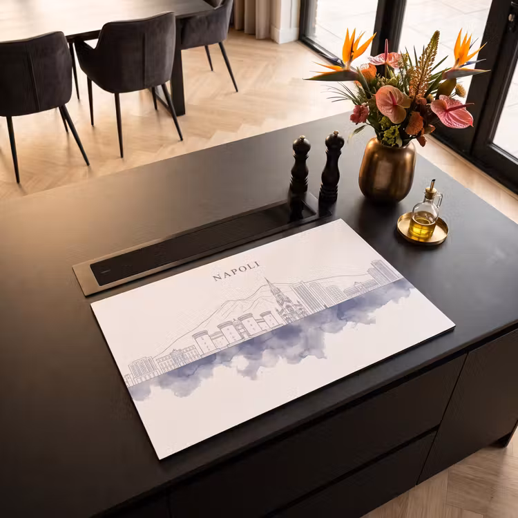 Napels - Skyline - Italie - Lijntekening - Aquarel Inductie beschermer vinyl 3mm klein -sfeer5