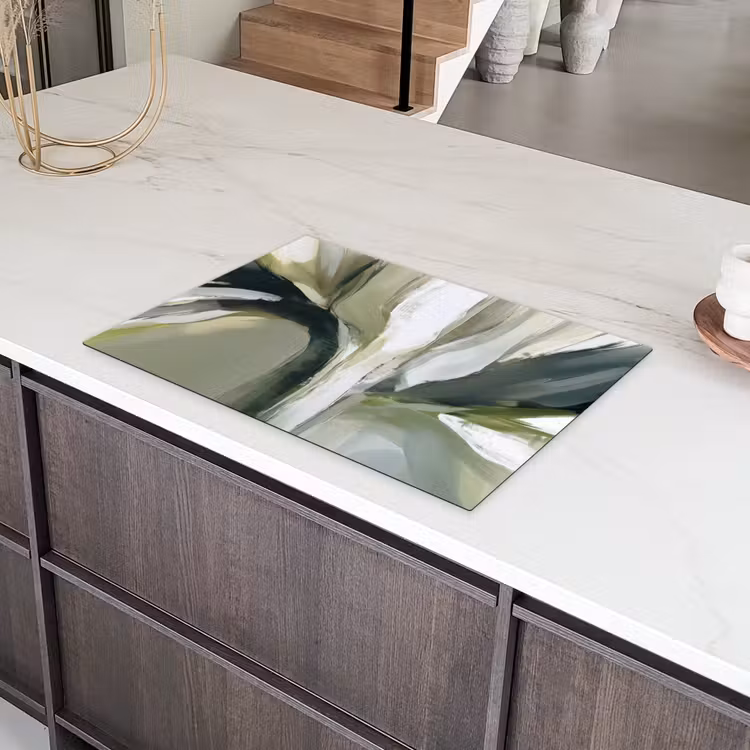 Natuur - Abstract - Groen - Penseelstreken Inductie beschermer vinyl 3mm klein -sfeer8