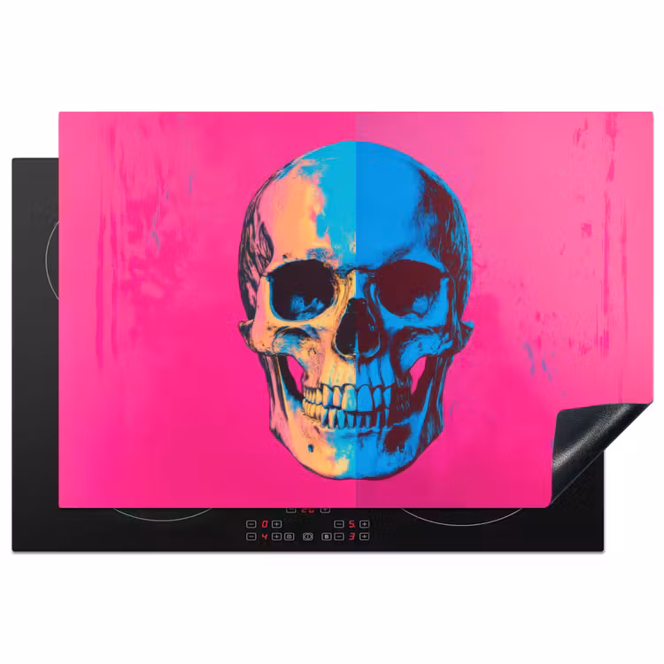 Neon - Blauw - Pop-art - Schedel Inductie beschermer vinyl 3mm klein -3d