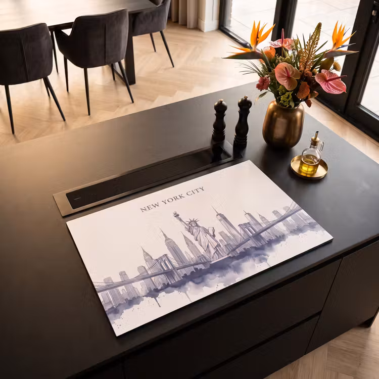 New York - Vrijheidsbeeld - Skyline - Illustratie - Blauw Inductie beschermer vinyl 3mm klein -sfeer5