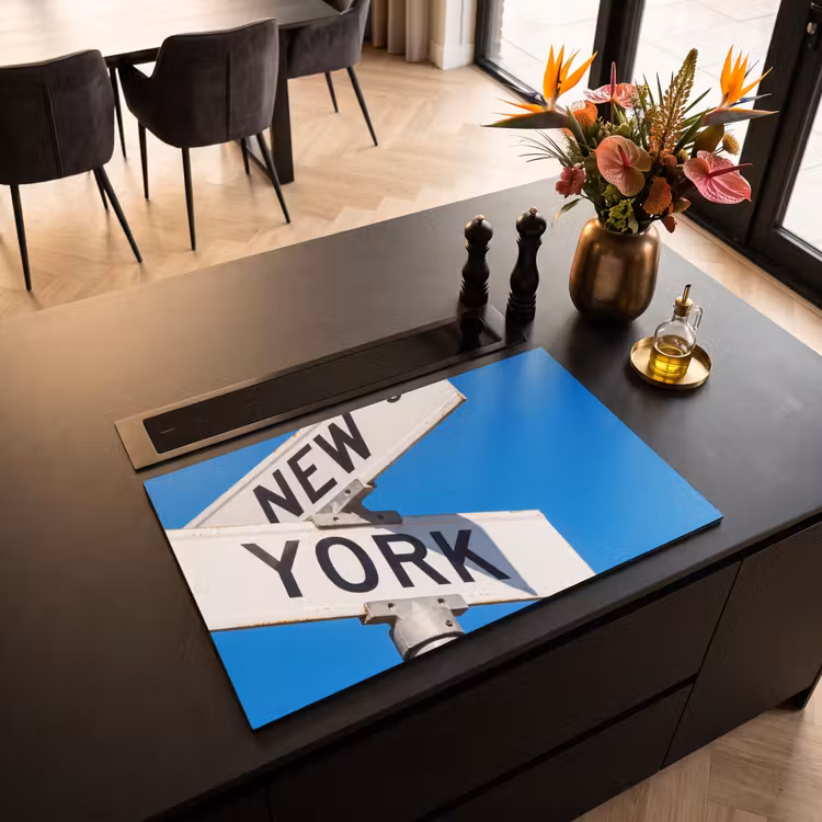 New York - Straatbord - Stad - Urban - Blauw Inductie beschermer vinyl 3mm klein -sfeer5
