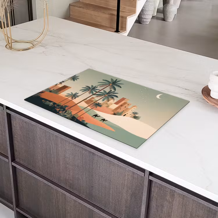 Nachtlandschap - Kamelen - Sterren - zandduinden Inductie beschermer vinyl 3mm klein -sfeer8