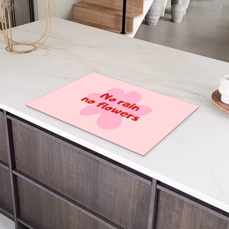 No rain no flowers - Bloem - Roze Inductie beschermer vinyl 3mm klein -sfeer8