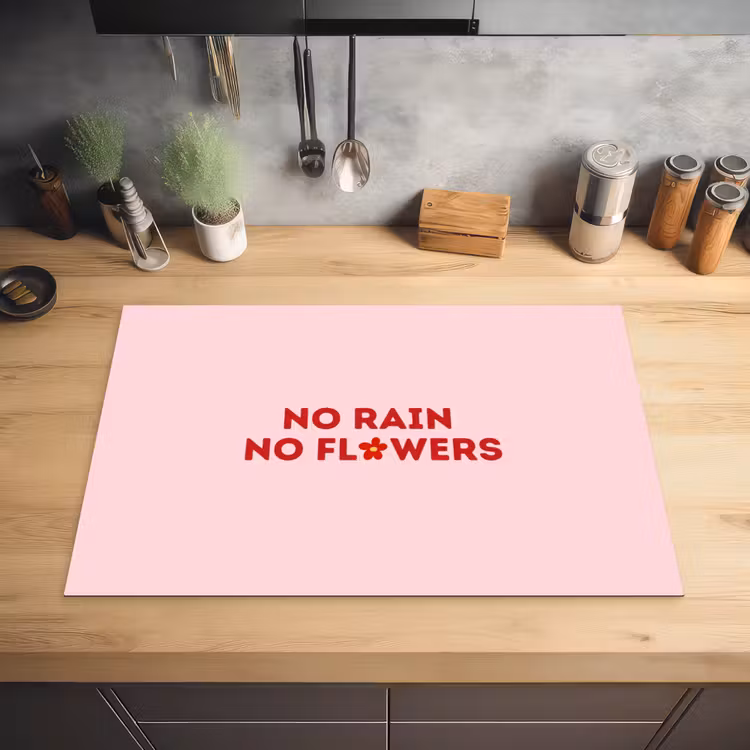No rain no flowers - Minimalistisch - Roze - Bloem Inductie beschermer vinyl 3mm klein -sfeer5