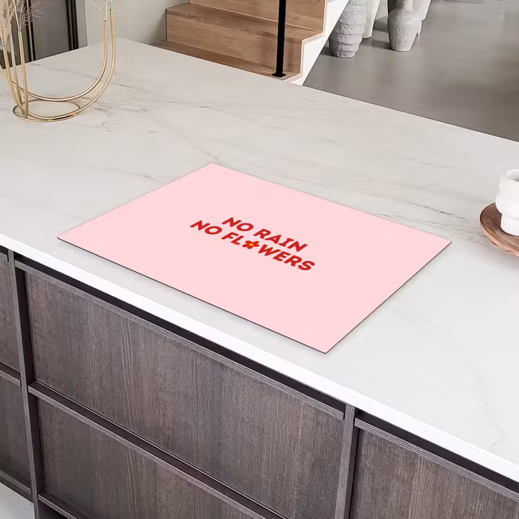 No rain no flowers - Minimalistisch - Roze - Bloem Inductie beschermer vinyl 3mm klein -sfeer8