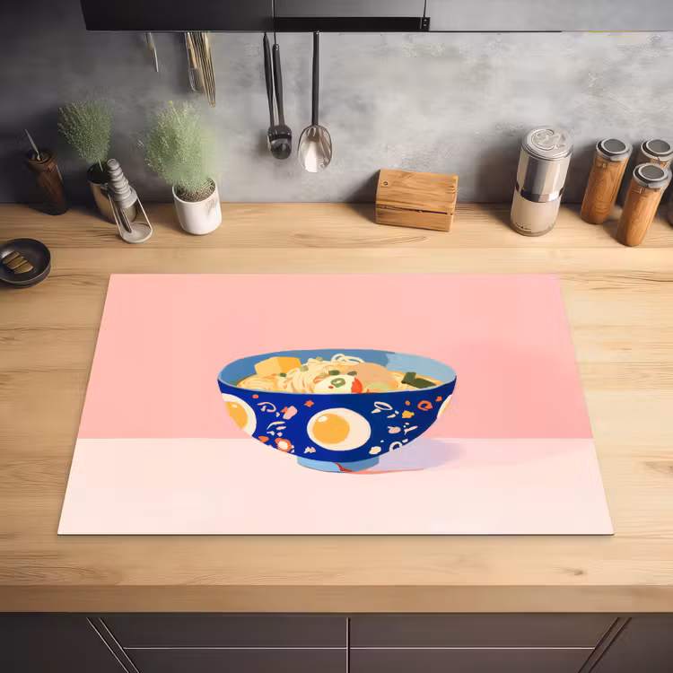Noodles - Kom - Blauw - Illustratie Inductie beschermer vinyl 3mm klein -sfeer5