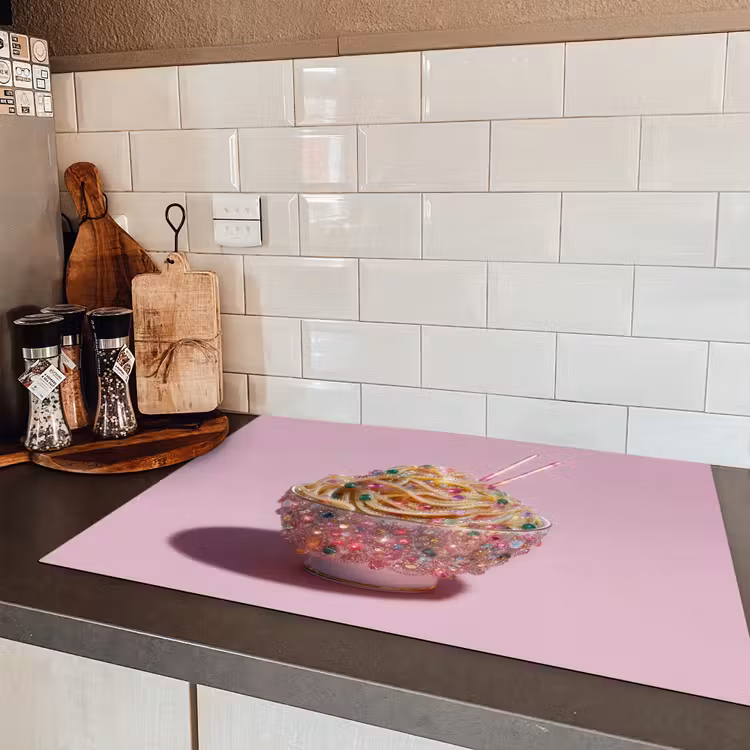Noodles - Edelstenen - Stokjes - Roze Inductie beschermer vinyl 3mm klein -sfeer3