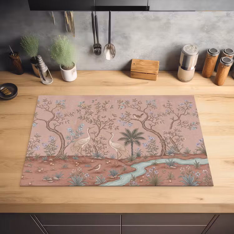 Nostalgisch - Reigers - Roze Inductie beschermer vinyl 3mm klein -sfeer5