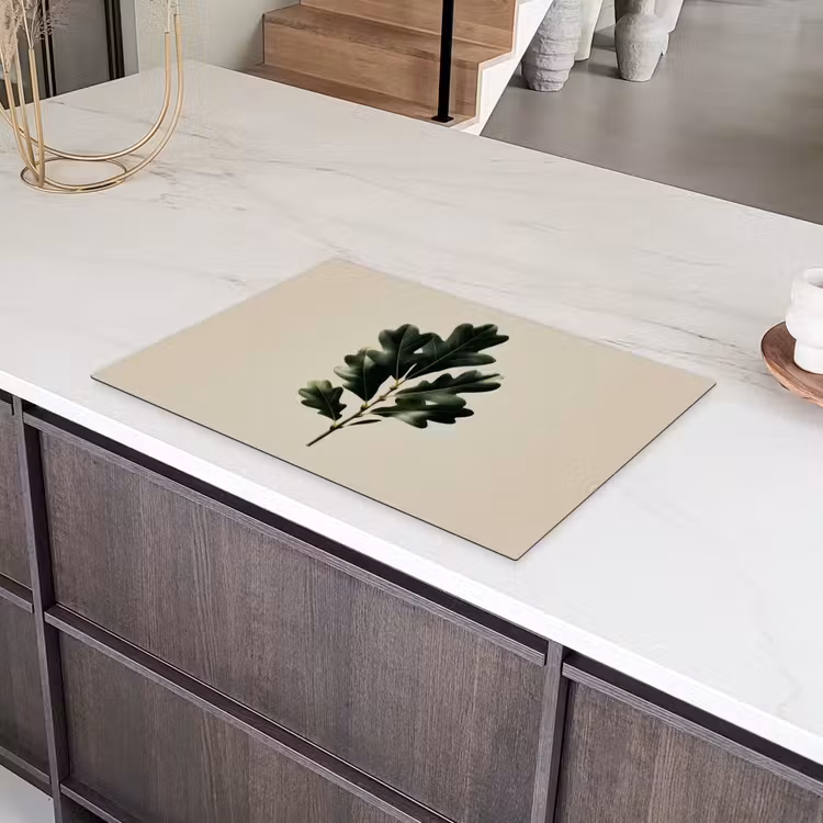 Eikenbladeren - Beige - Groen - Golvende randen Inductie beschermer vinyl 3mm klein -sfeer8