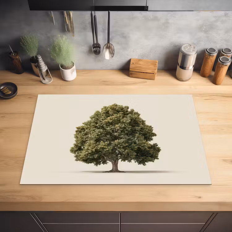 Eikenboom - Groen - Lichte achtergrond Inductie beschermer vinyl 3mm klein -sfeer5