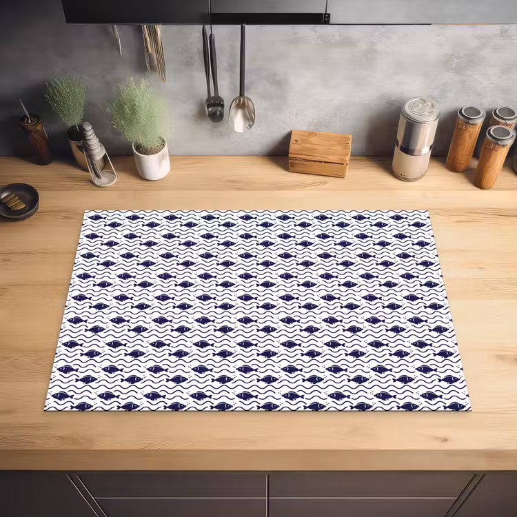 Oceaan - Visachtig - Blauw - Wit Inductie beschermer vinyl 3mm klein 276 -sfeer5