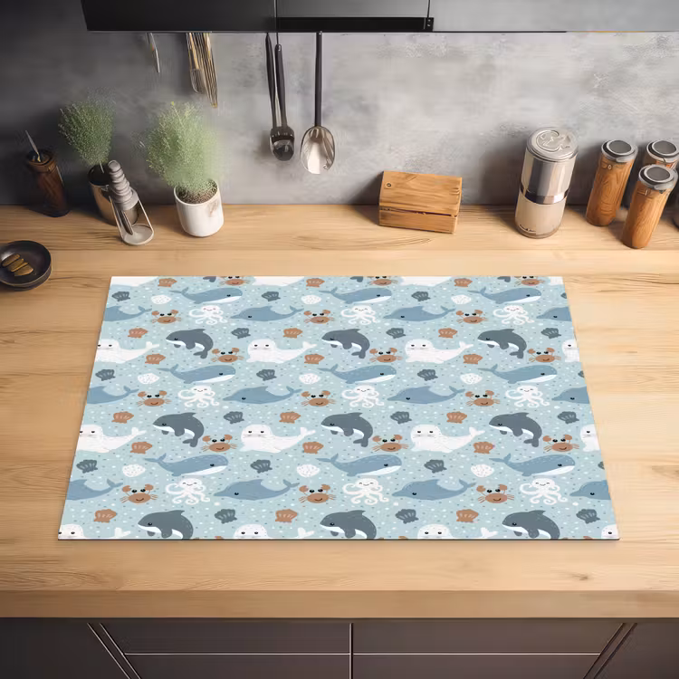 Oceaan - Walvis - Zeehond - Krab Inductie beschermer vinyl 3mm klein 276 -sfeer5