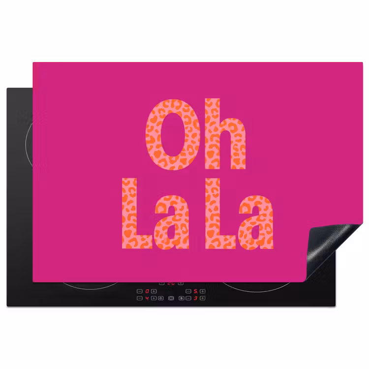 Oh la la - Luipaardprint - Roze Inductie beschermer vinyl 3mm klein -3d