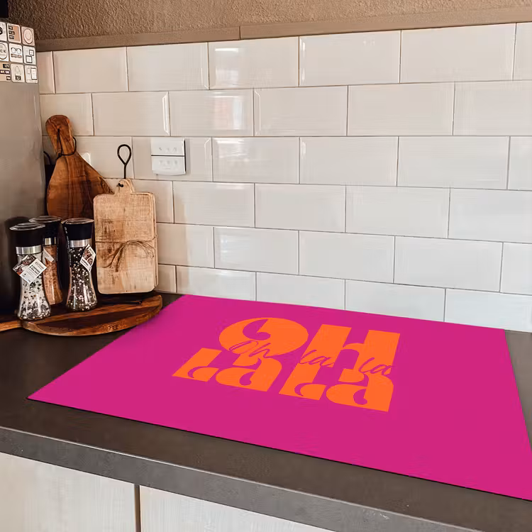 Oh la la - Roze - Oranje - Gestapelde letters Inductie beschermer vinyl 3mm klein -sfeer3