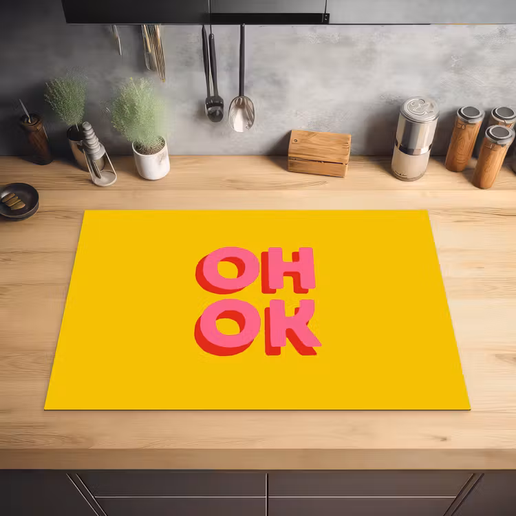 Oh ok - 3D - Geel - Roze Inductie beschermer vinyl 3mm klein -sfeer5