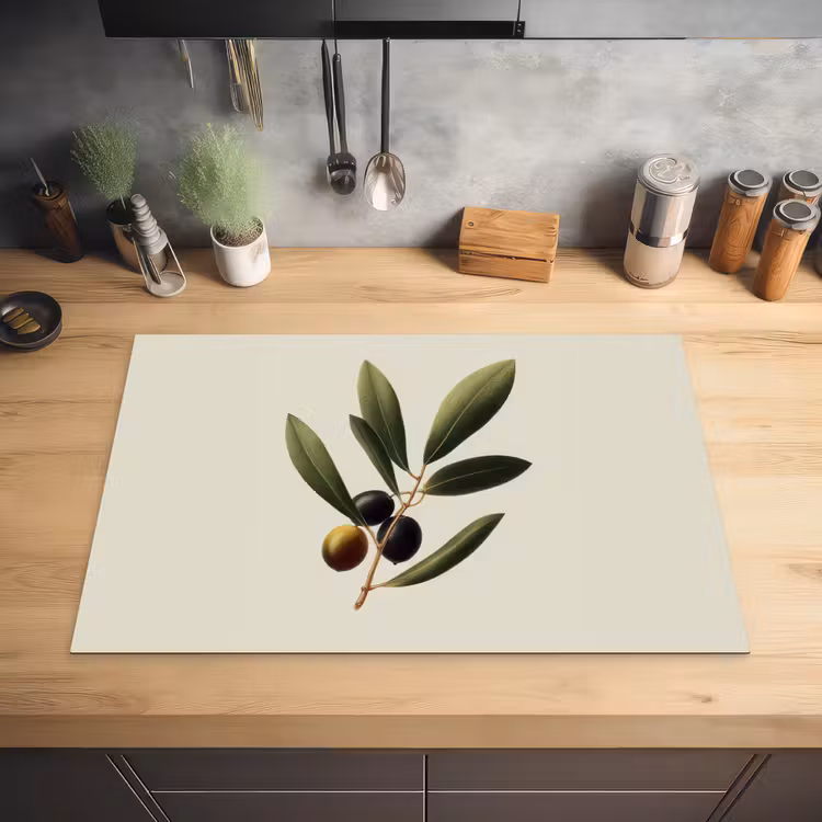 Olijftak - Donkergroen - Olijven Inductie beschermer vinyl 3mm klein -sfeer5