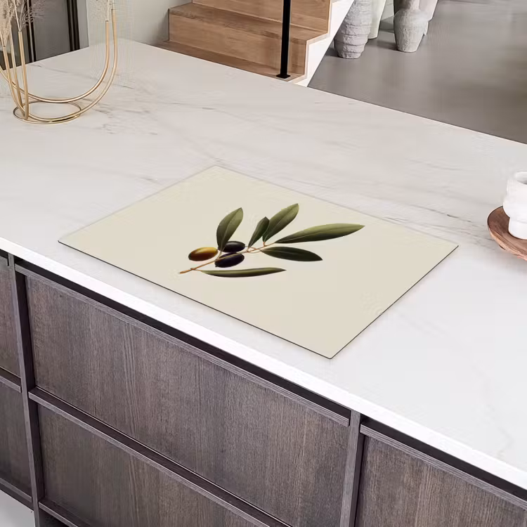 Olijftak - Donkergroen - Olijven Inductie beschermer vinyl 3mm klein -sfeer8