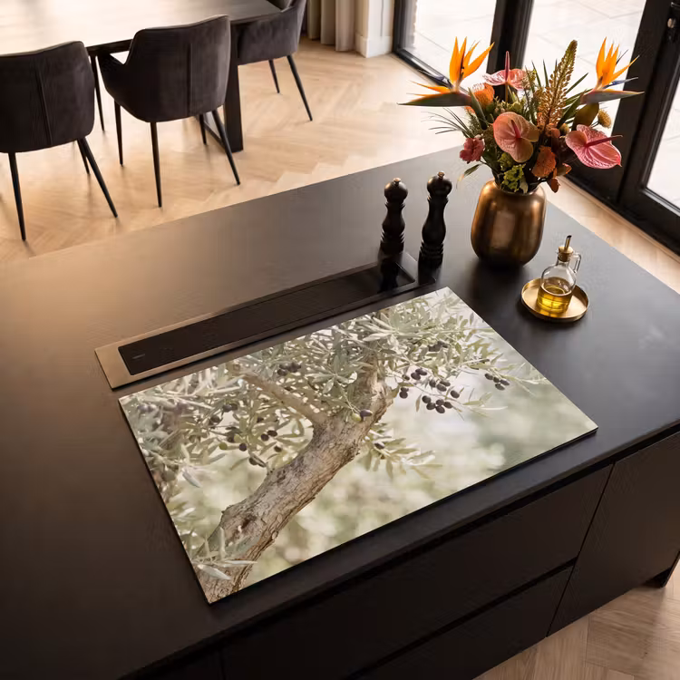 Induction Hob Cover - Olive tree - branch - green - Olijfboom - tak - groen Inductie beschermer vinyl 3mm klein