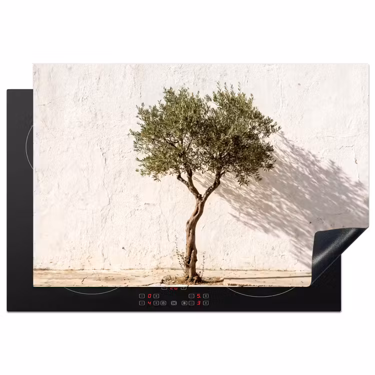 Induction Hob Cover - Olive Tree - Wall - White - Olijfboom - muur - wit Inductie beschermer vinyl 3mm klein