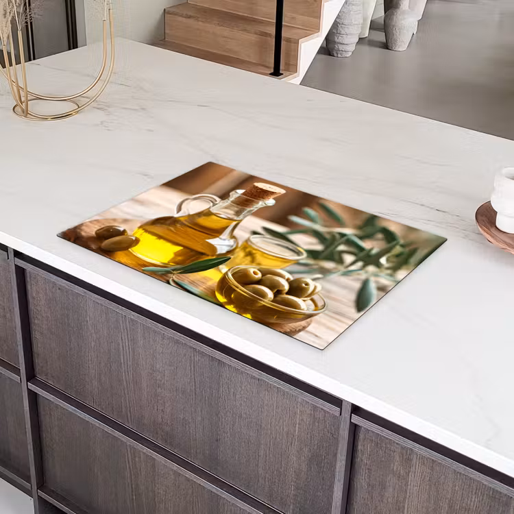 Olijven - Plankje - Olijfolie - Bladeren Inductie beschermer vinyl 3mm klein -sfeer8