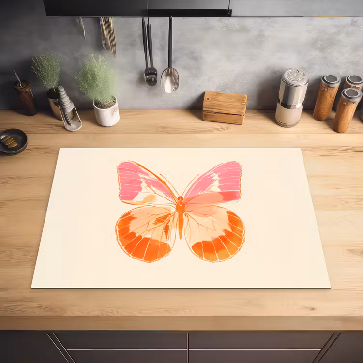 Oranje - Vlinder - Minimalistisch Inductie beschermer vinyl 3mm klein -sfeer5