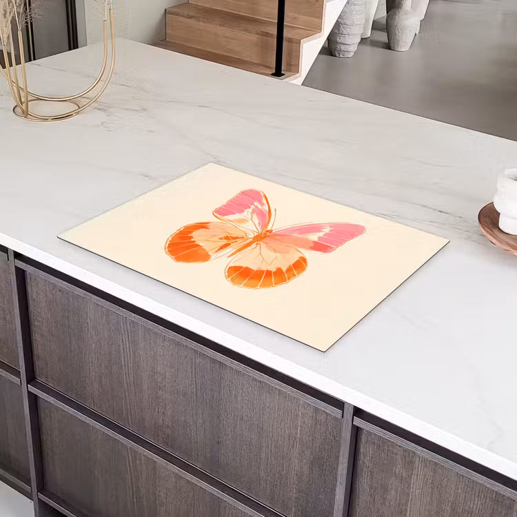 Oranje - Vlinder - Minimalistisch Inductie beschermer vinyl 3mm klein -sfeer8