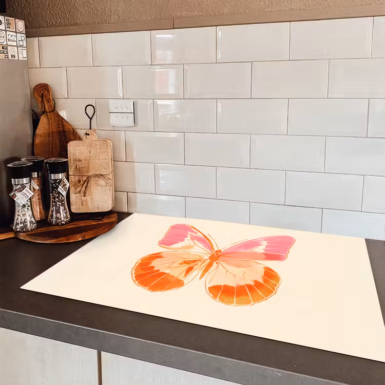 Oranje - Vlinder - Minimalistisch Inductie beschermer vinyl 3mm klein -sfeer3