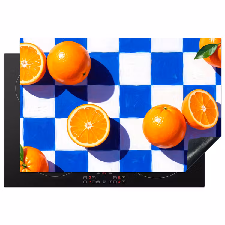 Induction Hob Cover - Orange - Checkered - Food - Sinaasappel - Geruit - Eten Inductie beschermer vinyl 3mm klein