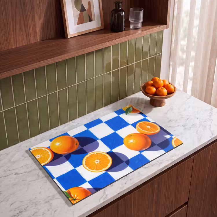 Induction Hob Cover - Orange - Checkered - Food - Sinaasappel - Geruit - Eten Inductie beschermer vinyl 3mm klein